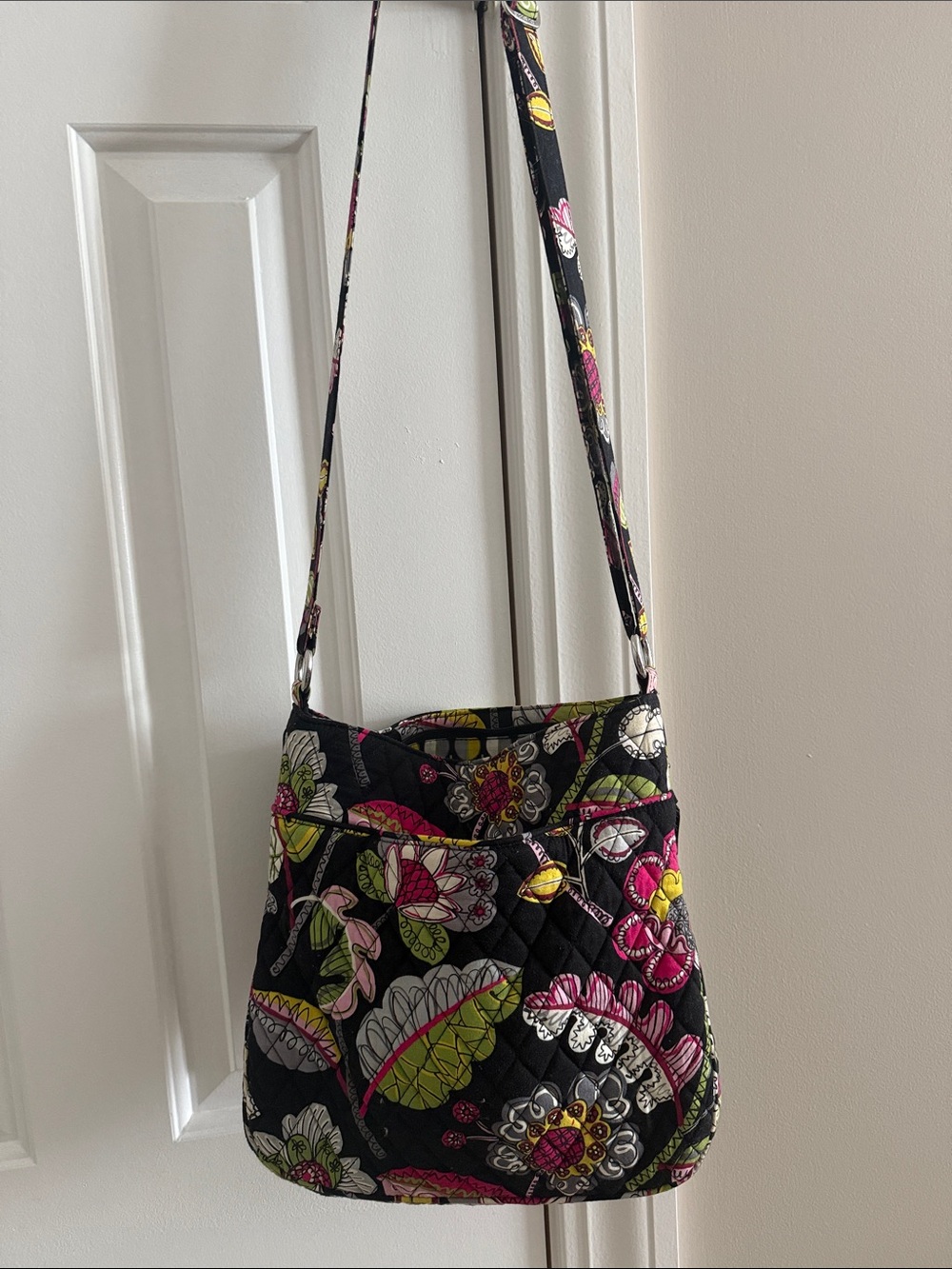Vera Bradley Black Quilted Crossbody and wallet with Pink & Lime Floral Print